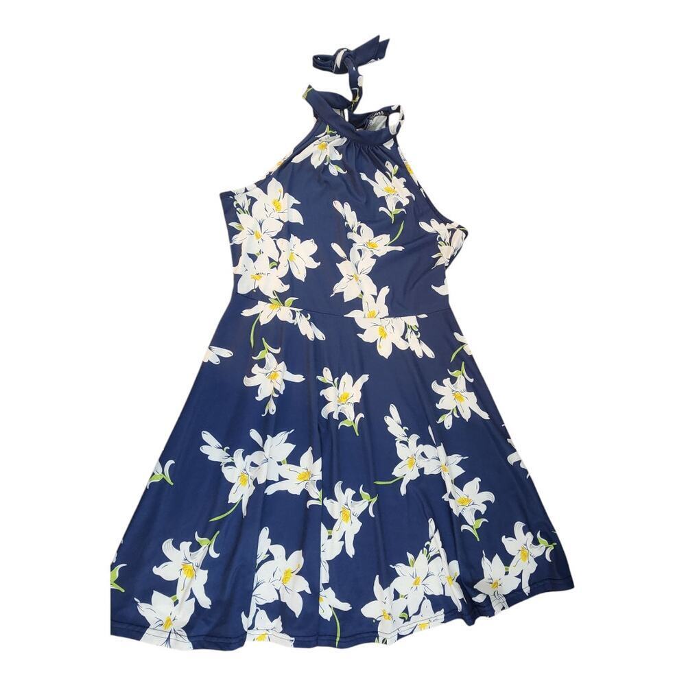 Ouges womens dress sz large halter sleeveless floral print mini sundress casual